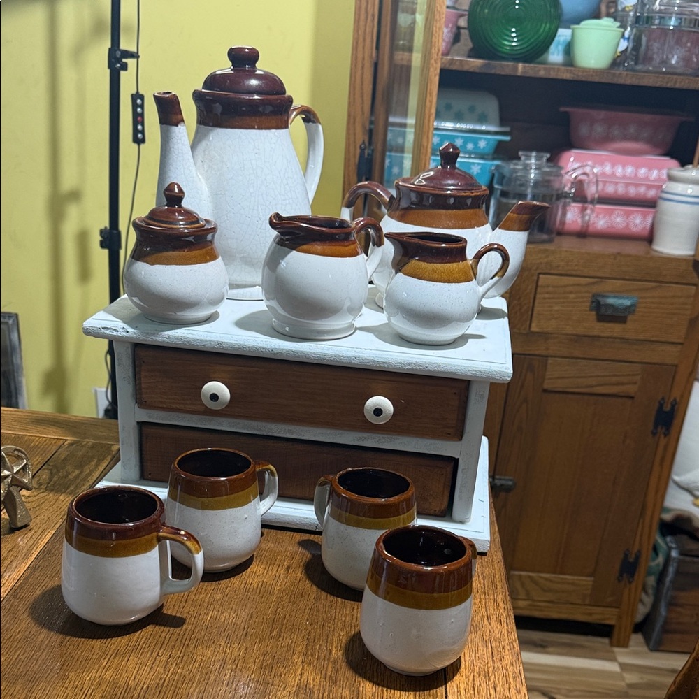 Gailstyn-Sutton Brittany Brown and Cream stoneware coffee and Tea Set 12 pc